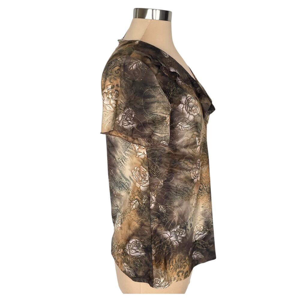 DressBarn Forest Fairy Floral Knit Top Women L Ruffle Metallic Fairy Grunge Y2K - Picture 6 of 10